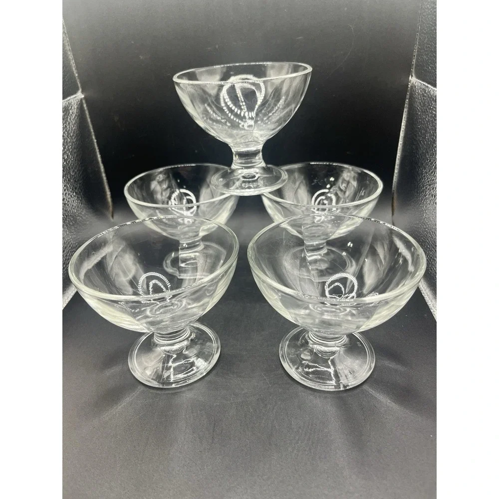 Vtg‎ Set of 5 Footed Paneled Custard Sherbet Dessert Dishes 3.5